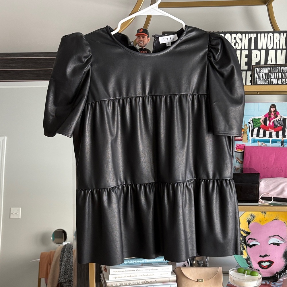 Price cut! THML Black Faux Leather Top